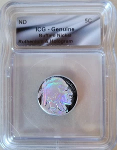 Genuine Buffalo Nickel *Ruthenium & Hologram* ND 5c ICG Beautiful Piece  - Picture 1 of 4