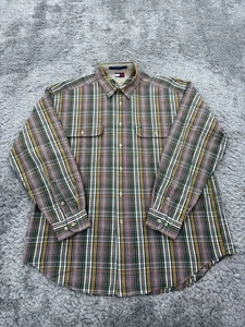 Tommy Hilfiger Shirt Men XL Seersucker Madras Plaid Crest Embroidery Button Down - Picture 1 of 9