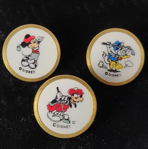 Vintage 3er Set Disney Messing Golfball Marker Mickey Goofy & Donald Metallstiel - Bild 1 von 7