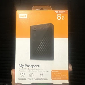 New Western Digital Portable My Passport 6TB USB 3.2 HDD WDBR9S0060BBK - Afbeelding 1 van 2