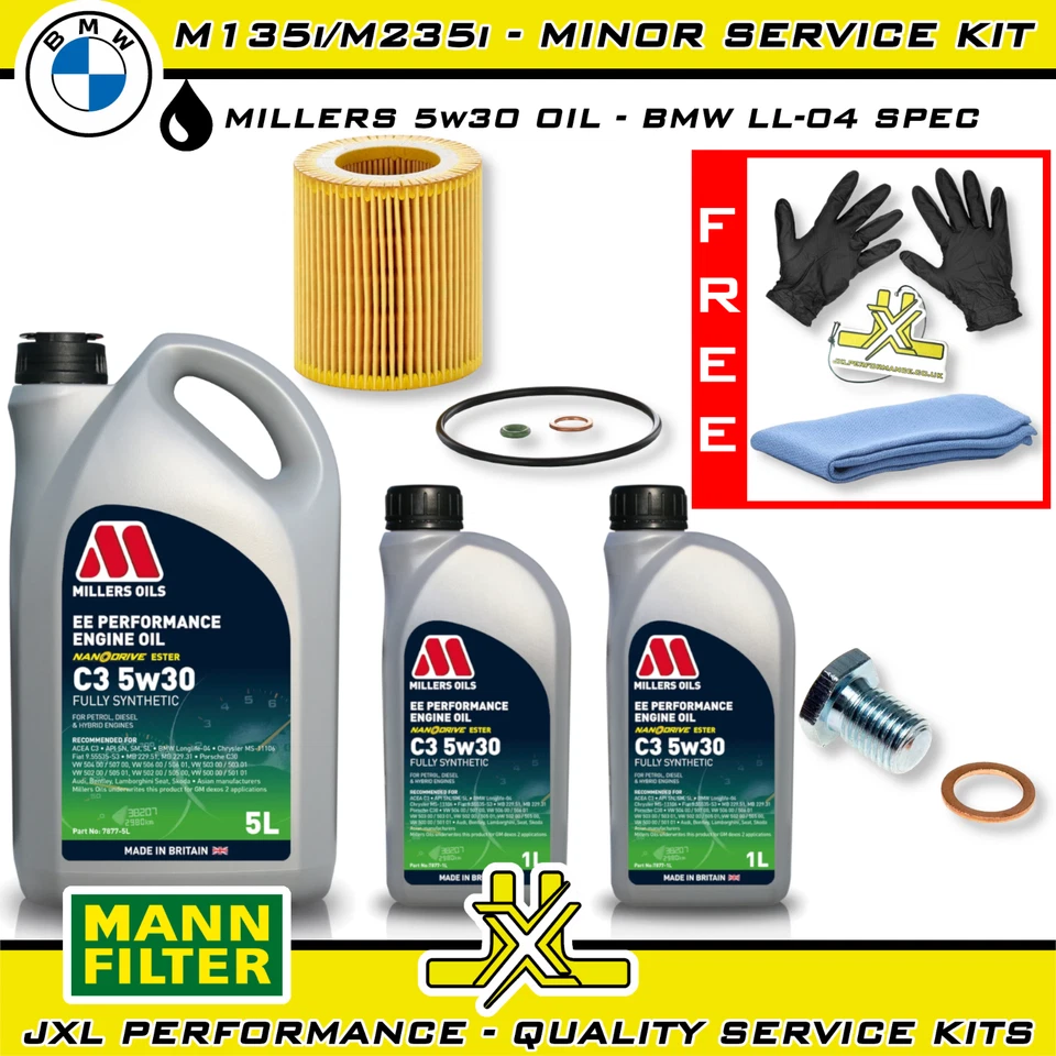 BMW M135i F20 F21 M235i F22 F23 N55 Minor Oil Service Kit - Millers EE Oil 5w30 - Image 1 of 1