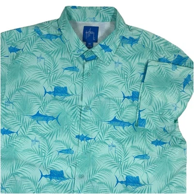 Camisa Guy Harvey Marlin Fish Para Hombre Mediana Manga Corta Abotonada Ligera Foto 1 de 4