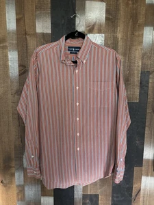 Ralph Lauren Mens Sz L Classic Fit Orange Blue White Stripe Cotton Button Shirt - Picture 1 of 14