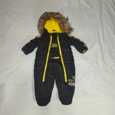 Diesel Infant Baby Unisex Snowsuit Winter Outdoor Black Yellow Sz 3-6 Months - Image 1 of 4