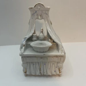 Antique Porcelain Fairing Trinket Box Staffordshire Dresser w/Bowl 5" Approx. - Picture 1 of 9