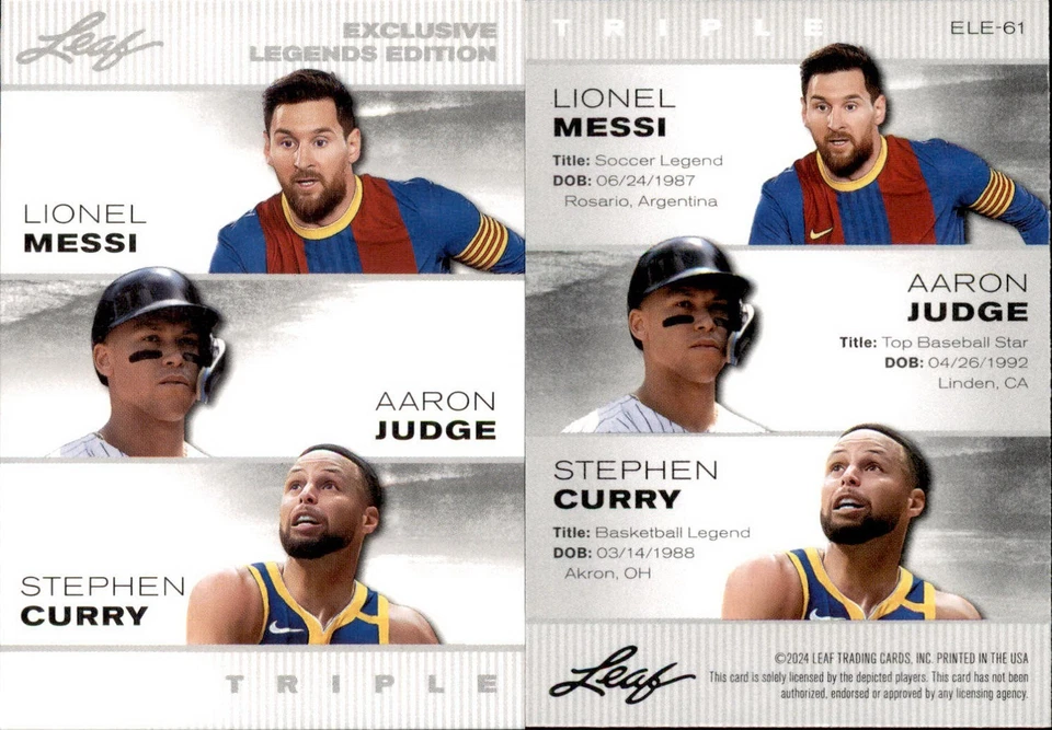 Hoja LEYENDA EXCLUSIVA 2024 MESSI/JUEZ/CURRY ELE-61 NEW YORK YANKEES Foto 1 de 1