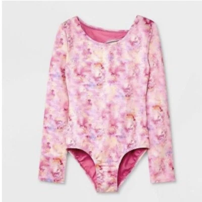 Girls' Gymnastics Floral Spray Long Sleeve Leotard - Cat & Jack- Pink Lg 10/12 - Image 1 of 4