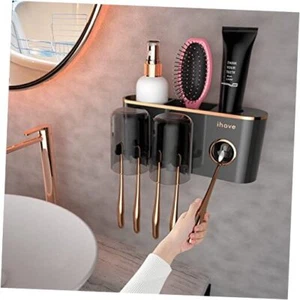 Toothbrush Holders Bathroom Accessories with Toothpaste Black 2 Cups - Picture 1 of 7
