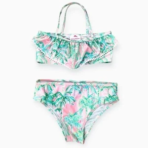 Tommy Bahama Girls L 10-12 Two Piece Swimsuit Bikini Tropical Palm Trees Pink - Picture 1 of 16