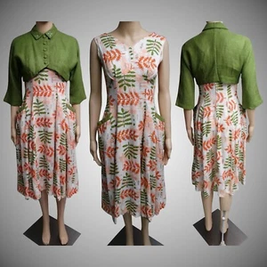 Vintage 1950s Floral Dress Bias Cut Matching Bolero Jacket Rockabilly AS IS - Picture 1 of 6