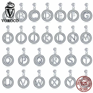 Voroco New S925 Sterling Silver letter Pendant Beads Charm CZ For Women Necklace - Picture 1 of 30