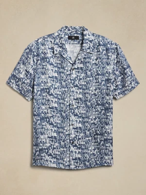 Banana Republic LYAM Blue Print Silk Resort Shirt - Image 1 of 3