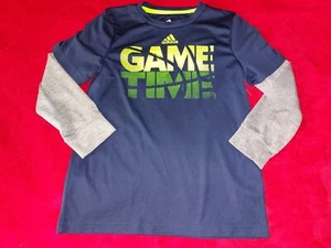 ADIDAS CLIMALITE   BOYS   SIZE 7  GAME TIME  T SHIRT BASKETBALL BLUE YELLOW GRAY - Picture 1 of 7