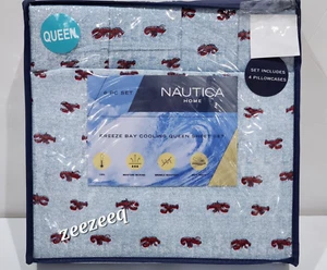 Nautica Coastal Beach Red Crab Blue QUEEN Sheet Set 6PC - Picture 1 of 7
