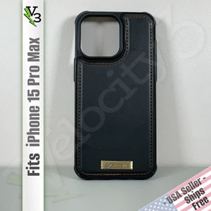 Case for iPhone 15 Pro Max - Black Faux Leather | Magnetic | by CaseMe - Picture 1 of 15