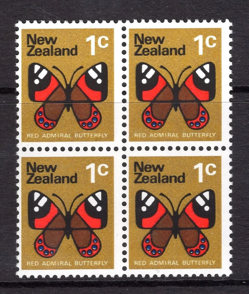 New Zealand 1973 Pictorials - No Wmk. - 1c Butterfly Block MNH - Image 1 of 1