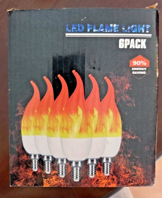LED E12 2 Watt Flame Lights Bulbs Box of 6 NEW In Original Box - Image 1 of 4