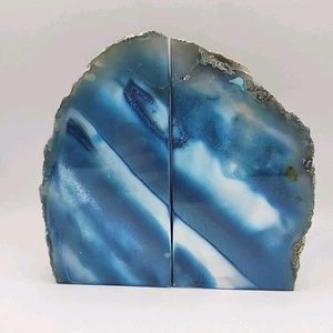 2er Set - Blau gebänderter Achat Kristall Stein Buchstützen Qualität Kristall Geode 9,3 Pfund - Bild 1 von 6