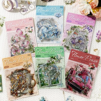 15Pcs Transparent Stickers Flowers Garden Journal Planner Scrapbooking Crafts - Image 1 of 4