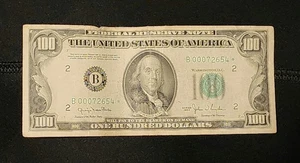 Rare Series 1950-B  Low denomination $100 Dollar Bill Star Note   - Picture 1 of 5