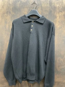 GIORGIO ARMANI LE COLLEZIONI Vintage Ribbed Wool Sweater Polo in Black Size L - Picture 1 of 7