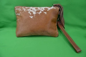 Damen echt Western Style Clutch Handtasche Rindsleder mit Haaren, braun/weiß - Bild 1 von 4