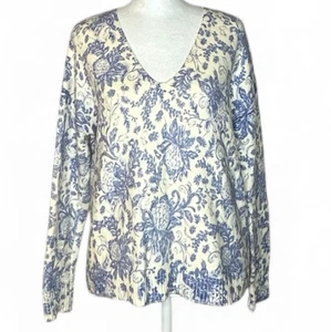 Ann Taylor LOFT Sample Size Small Blue Floral V Neck Sweater Pullover - Bild 1 von 3