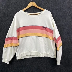 Rip Curl Golden State Crew Womens Size XL Sweatshirt White Multi Stripe Fleece - Picture 1 of 13