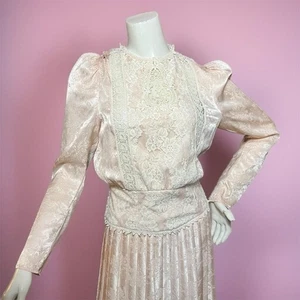 VINTAGE Scott McClintock Prairie Dress Size 8 Lace Victorian Style Midi Pleated - Picture 1 of 6