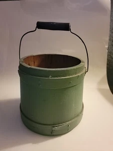Vintage Primitive Green Wood Bands Firkin Bucket Lid Swing Handle NO COVER - Picture 1 of 9