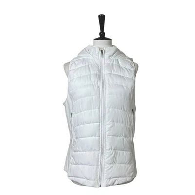 Tangerine Vest White Quilted Puffer Full Zip Hooded Zip Front Women’s Size Large - Image 1 of 4