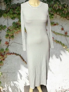 Oak & Trellis women size small bodycon ribbed midi dress green ivory striped $48 - Picture 1 of 9