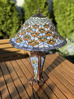 Tiffany Style Lamp, Peacock's Eye , Lighted Base Medium Size - Image 1 of 4