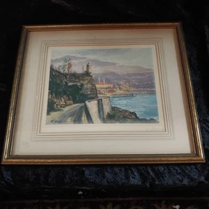 Emile Gallois Signed Etching Port of Monaco Colored Print Maritime Seascape - Picture 1 of 5