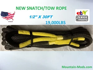 SNATCH TOW ROPE 30’ X 1/2” Authentic KINETIC RECOVERY STRAP 7,500Lbs Yellow Eye - Bild 1 von 10