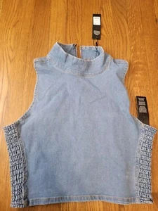 Brand New Fashion Nova Not My Fault Denim Mock Neck Top Size XL - Picture 1 of 4