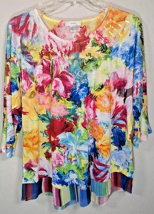 CJ Banks Floral Top Shirt Embellished Tee Vibrant Floral Plus Size 1X - Picture 1 of 6