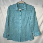 Sportscraft 1914 Women's Sz 8 100% Linen 2-Pocket Button Up Shirt Light Blue 