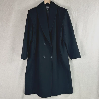 Винтажный Stephanie Mathews женщин черный 100% шерсти над пальто размер 14 миниатюрный длинная линия - Изображение 1 из 4