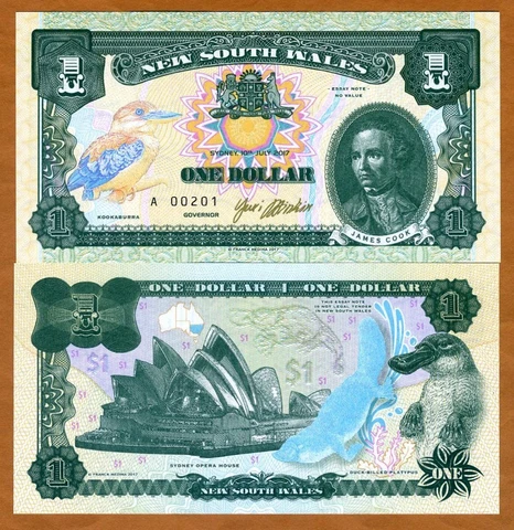 New South Wales, Australia, $1, 2017, Private Issue, Platypus, Sydney Opera Cover
