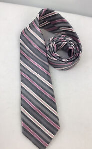 Michael Kors Men's Neck Tie gray pink  Striped Silk $69 60x 3.5 Grenadine Silk