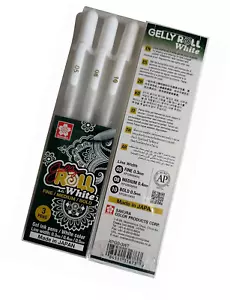 3 x Sakura Gelly Roll White Gel Pen Medium (0.5mm, 0.8mm, 1.0mm) - Set of 3 Pen - Picture 1 of 3