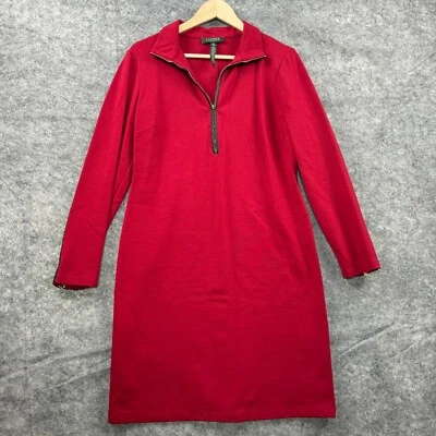 Lauren Ralph Lauren Dress Womens 12 Red Black 1/2 Zip Lamb Leather Long Sleeve - Image 1 of 4