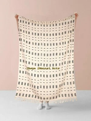 100% Cotton Throw Blanket Hand woven Tassels Bed Cover Modern Soft Turkish Throw - Image 1 of 4
