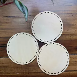 Pack of 3 Wooden Basket Bases/Bottoms with Holes for Pine Needle Baskets - Picture 1 of 9