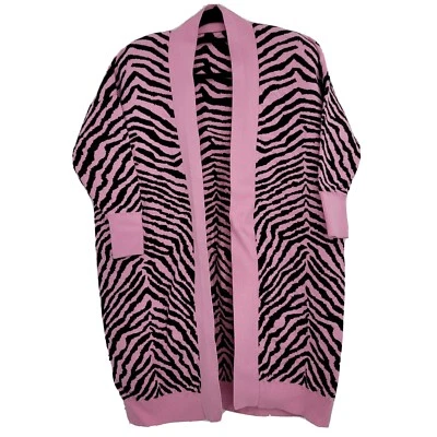 Cárdigan tejido frente abierto estampado cebra rosa pesado negro manga 3/4 primavera Foto 1 de 3