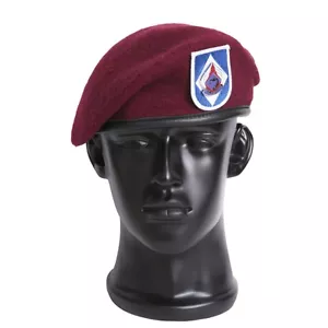 US Army Red Beret Hat Wool 18th Airborne Corps Beret Flash DUI US Size 7 1/2 - Picture 1 of 6