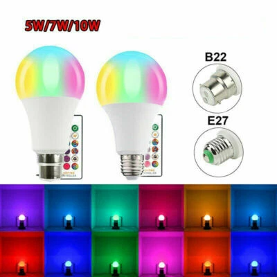 RGB Bulb LED Light E27 B22 16 Colours Changing Remote Control Bayonet Screw Lamp - Image 1 of 4
