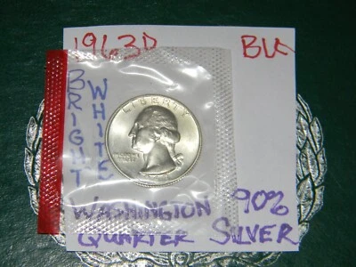 1963-D Uncirculated Silver {BU} Washington Quarter, Denver Mint-BLAZER!! - Image 1 of 4