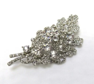大号复古设计水钻镀银透明水晶簇胸针胸针 — 第 1/4 张图片